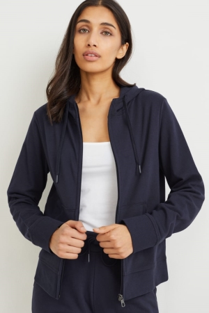 C&A Basic Zip-through With Hood Organic Puuvilla Naisten Puserot Tummansininen | 63FQGKZAU