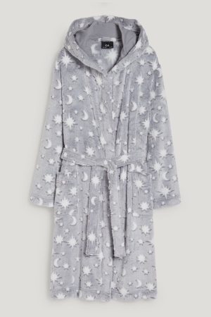 C&A Bathrobe With Hood Patterned Tytön Uimapuvut Vaaleanharmaat | 09GEZBTYR