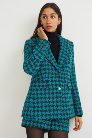 C&A Bouclé Regular Fit Patterned Naisten Takki Tummanturkoosi | 19DOLBHVX