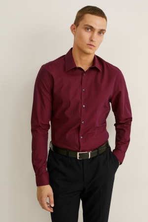 C&A Business Slim Fit Kent Collar Easy-iron Miesten Paidat Viininpunainen | 47GYAPSZD