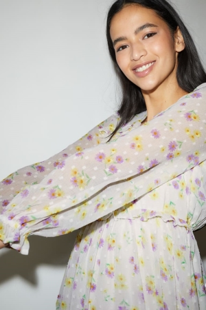 C&A Clockhouse Chiffon With Recycled Polyester Naisten Mekko Valkoinen | 98YPQRJCI