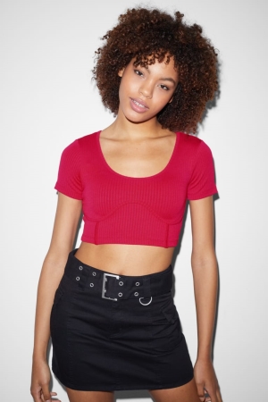 C&A Clockhouse Cropped Naisten T Paidat Pinkki | 75SZXHAFW