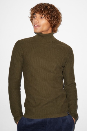 C&A Clockhouse Polo Neck Miesten Puserot Tummanvihreä | 61XVQAGZC