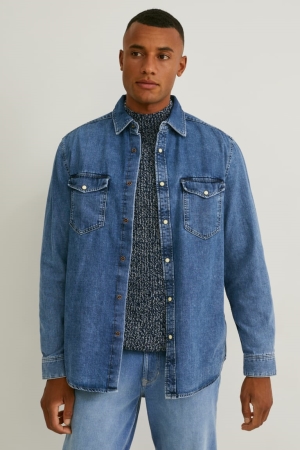 C&A Denim Regular Fit Kent Collar Recycled Miesten Paidat Sininen | 95IFSVNJG