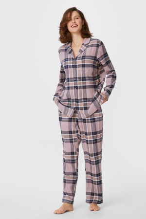 C&A Flannel Pyjamas Check Naisten Yöasut Tummanpinkki | 64PCZHTKQ