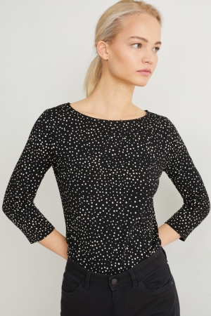 C&A Long Sleeve Polka Dot Naisten Topit Mustat | 67XZNGTSC