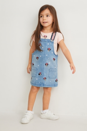 C&A Minnie Mouse Set Sleeve And Pinafore 2 Piece Tytön Mekko Sininen Vaaleansininen | 32LCOZMGT