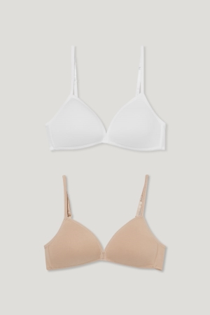 C&A Multipack Of 2 Non-wired Bra Pehmustettu Organic Puuvilla Tytön Alusvaatteet Beige | 46AGYBFVD