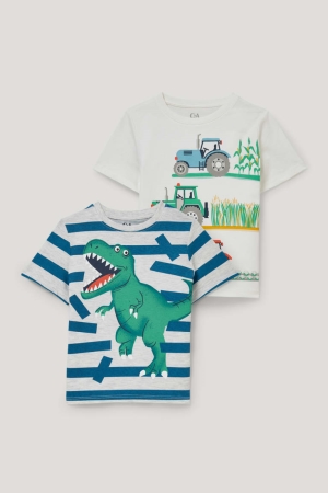 C&A Multipack Of 2 Tractor And Dinosaur Sleeve Poikien T Paidat Valkoinen | 84EOGKLUS