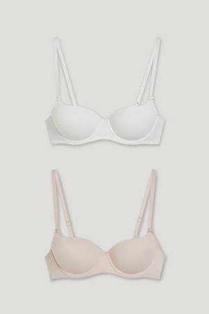 C&A Multipack Of 2 Underwire Bra Full Coverage Pehmustettu Naisten Alusvaatteet Valkoinen Beige | 75SJEKZRA