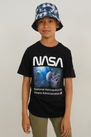 C&A Nasa Sleeve Poikien T Paidat Mustat | 61UAOZMTC