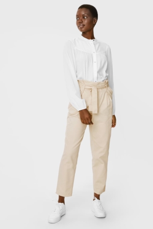 C&A Paper Bag Tapered Fit Naisten Suorat Housut Creme | 70ARGUKTL