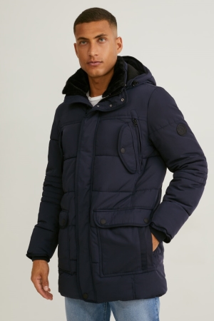 C&A Parka With Hood And Faux Fur Trim Talvi Miesten Takki Tummansininen | 71QOKHFJG