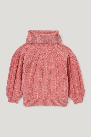 C&A Polo Neck Recycled Cable Knit Pattern Tytön Puserot Pinkki | 50LUAMFQY