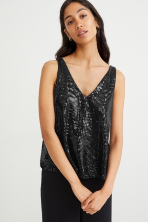 C&A Sequin Shiny Naisten Topit Mustat | 21DFIQVNZ