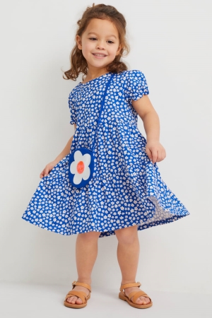 C&A Set And Bag 2 Piece Floral Tytön Mekko Sininen | 61GMOYWZC