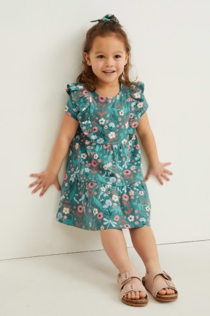 C&A Set And Scrunchie 2 Piece Floral Tytön Mekko Vihreä | 95BECDFJO