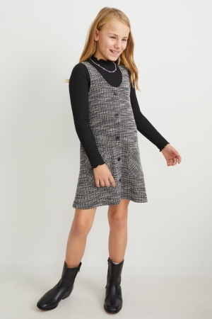 C&A Set Bouclé And Long Sleeve 2 Piece Tytön Topit Mustat | 37UFBPWYV