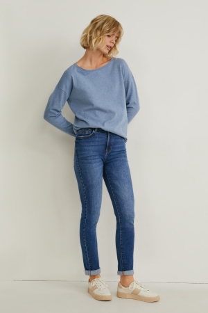 C&A Slim High Vyötärö Lycra® Recycled Naisten Farkut Sininen | 61GKHQESJ