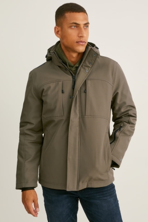 C&A Softshell With Hood Miesten Takki Khaki | 56TSEVXLO