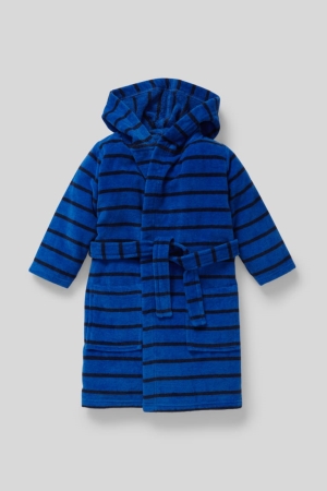 C&A Terry Bathrobe With Hood Organic Puuvilla Raidallinen Poikien Alusvaatteet Sininen Mustat | 32XPRKIBU