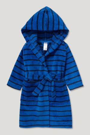 C&A Terry Cloth Bathrobe With Hood Organic Puuvilla Raidallinen Poikien Alusvaatteet Tummansininen | 08WIOKBHG