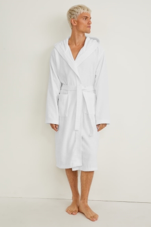 C&A Terry Cloth Bathrobe With Hood Organic Puuvilla Miesten Alusvaatteet Valkoinen | 19MLPEGCI