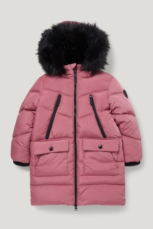 C&A Tikattu With Hood And Faux Fur Trim Recycled Tytön Takki Pinkki | 78KVDSNCG