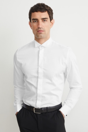 C&A Tuxedo Slim Fit Wing Collar Easy-iron Miesten Paidat Valkoinen | 68MBKONQP