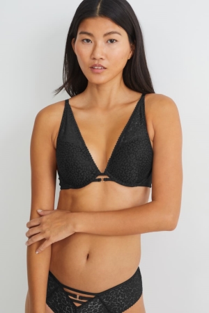 C&A Underwire Bra Plunge Pehmustettu Push-up Naisten Alusvaatteet Mustat | 61NGIJMSP