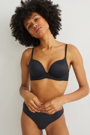 C&A Underwire Bra Plunge Push-up Lycra® Naisten Alusvaatteet Mustat | 83JMYBDHN