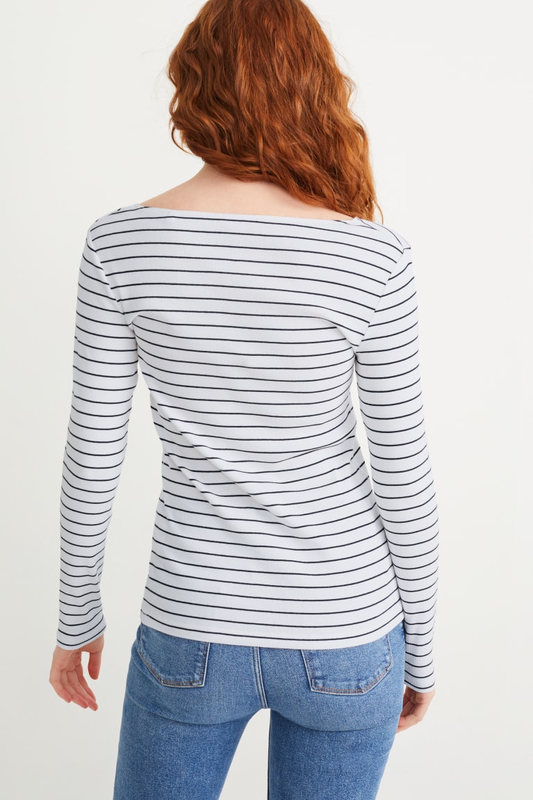 C&A Basic Long Sleeve Raidallinen Naisten Topit Valkoinen Sininen | 92QBNTREM