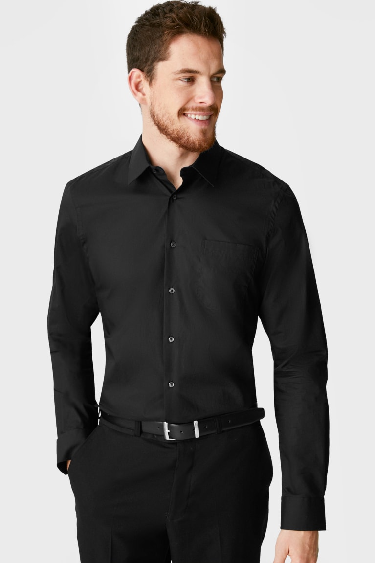 C&A Business Regular Fit Extra Long Sleeve s Easy-iron Miesten Paidat Mustat | 19VLTMAYR