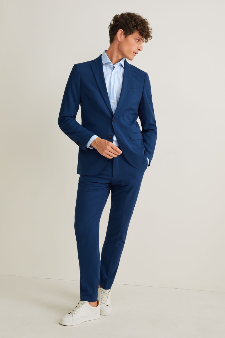 C&A Business Slim Fit Cutaway Collar Easy-iron Raidallinen Miesten Paidat Sininen Valkoinen | 21YCJALEI