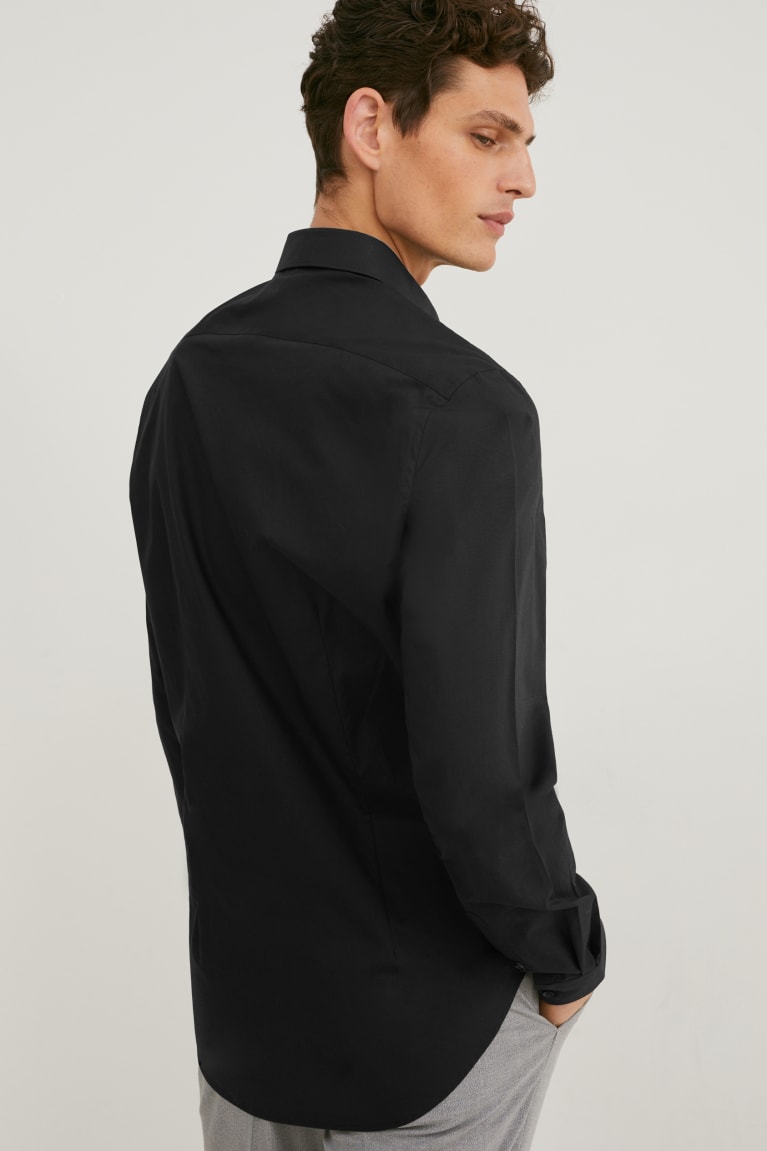 C&A Business Slim Fit Extra-long Sleeve s Easy-iron Miesten Paidat Mustat | 74QBIUJNK