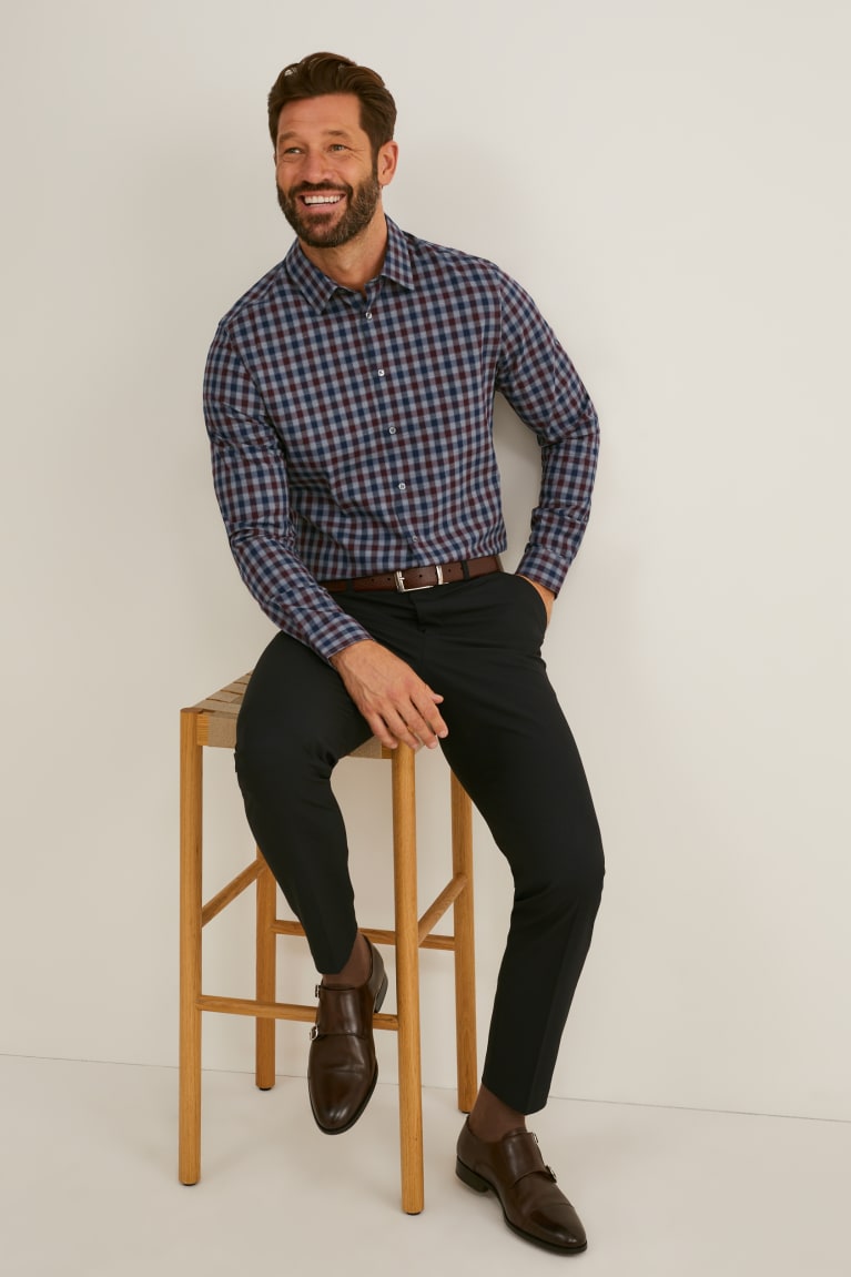 C&A Business Slim Fit Kent Collar Check Miesten Paidat Harmaat Tummanpunainen | 71YGREWCS