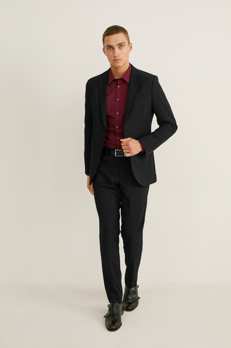 C&A Business Slim Fit Kent Collar Easy-iron Miesten Paidat Viininpunainen | 47GYAPSZD