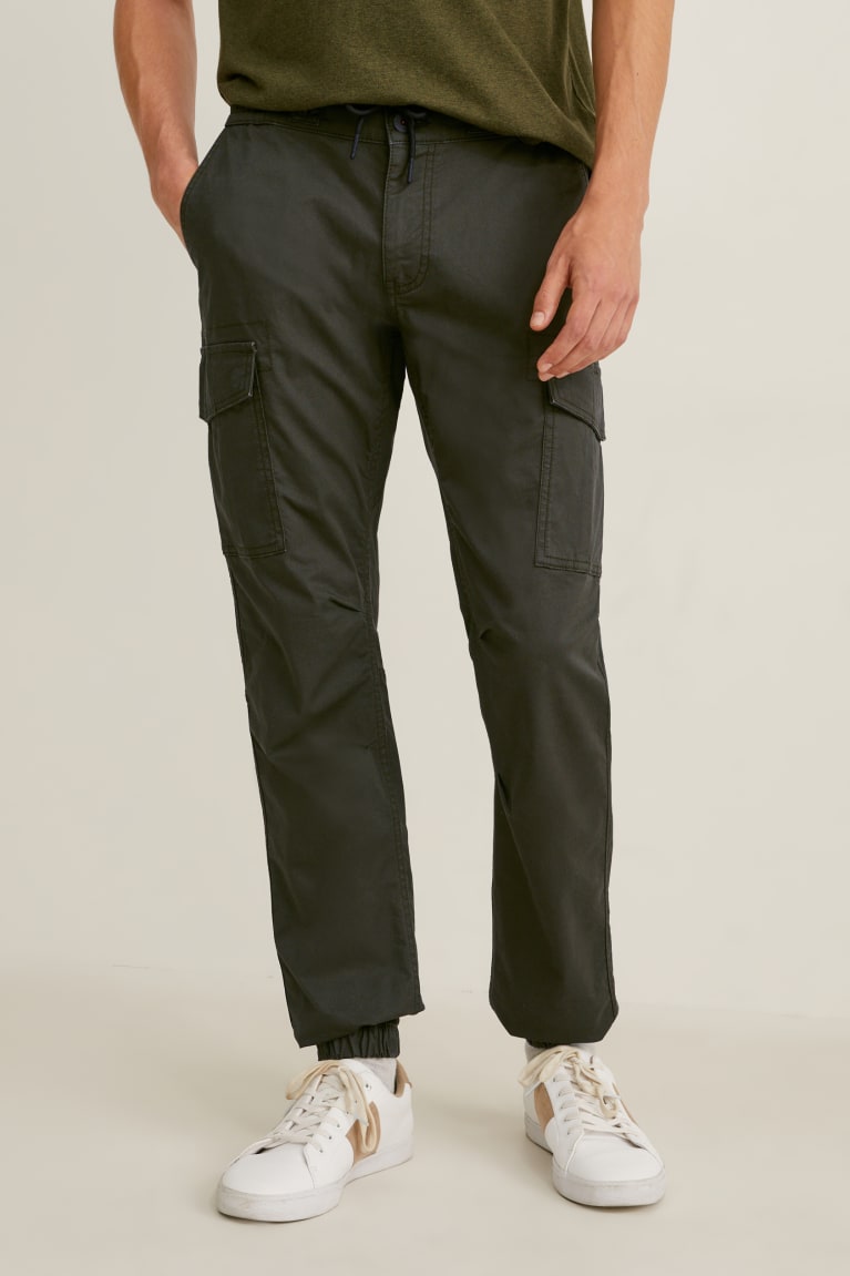 C&A Cargo Tapered Fit Lycra® Miesten Suorat Housut Tummanvihreä | 91FCSXTKU