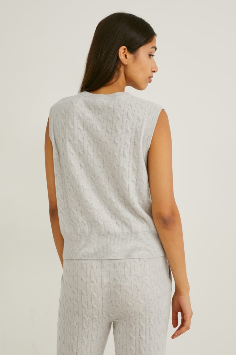 C&A Cashmere Slipover Cable Knit Pattern Naisten Huppari Valkoinen | 48OCQMHXJ