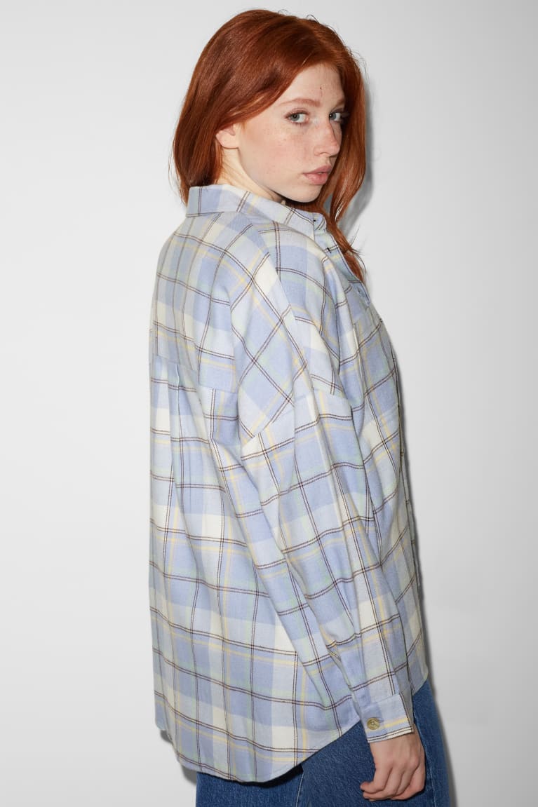 C&A Clockhouse Flannel Check Naisten Pusero Vaaleansininen | 98QNVICLH