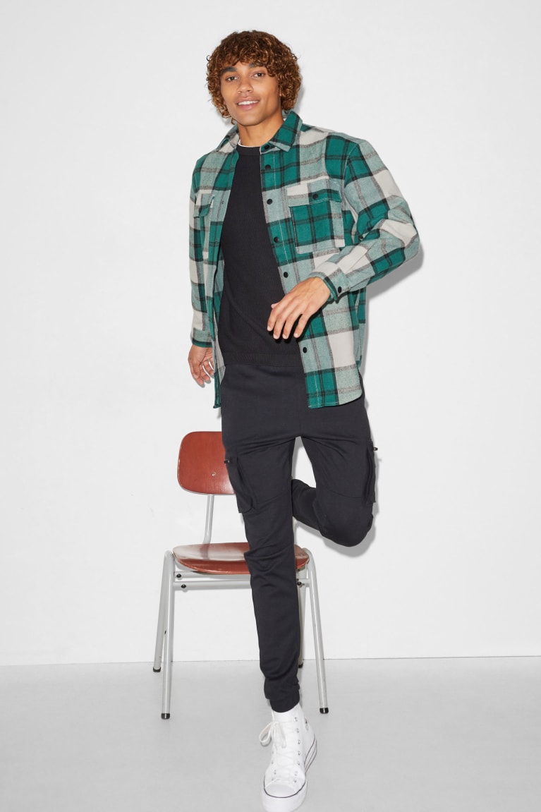 C&A Clockhouse Relaxed Fit Kent Collar Check Miesten Paidat Tummanvihreä Valkoinen | 13TFPCISQ