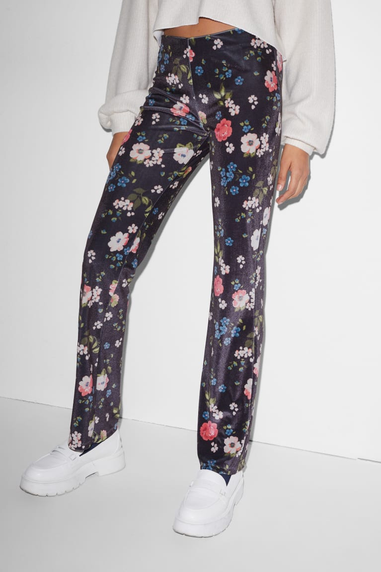 C&A Clockhouse Velvet Leggings Floral Naisten Suorat Housut Tummansininen | 31UMYNXCI