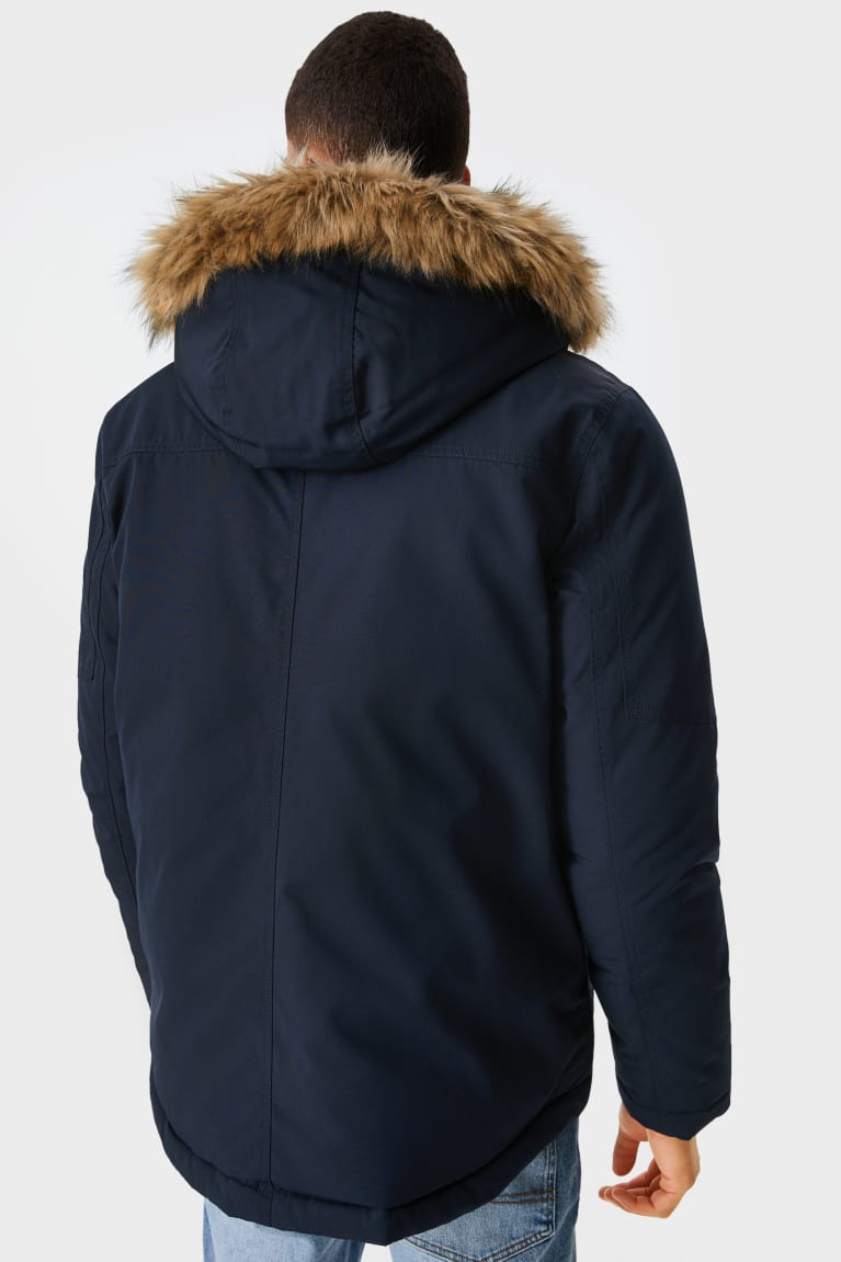 C&A Clockhouse With Hood And Faux Fur Trim Miesten Takki Tummansininen | 18CGEBIZK