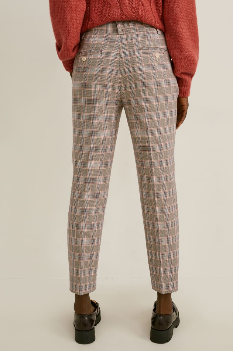 C&A Cloth High Vyötärö Tapered Fit Recycled Check Naisten Suorat Housut Multicolour Checked | 93MJITAOB