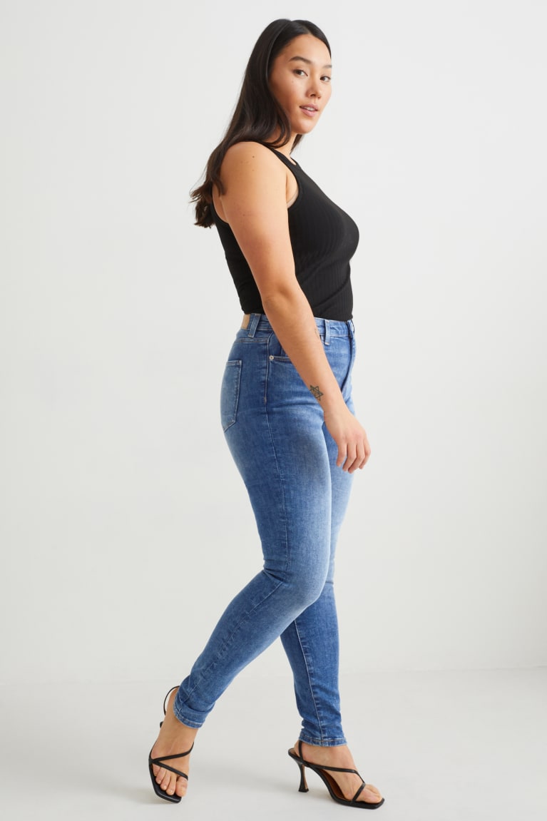 C&A Curvy High Vyötärö Laiha Fit Lycra® Recycled Naisten Farkut Sininen | 84TFRGAHY