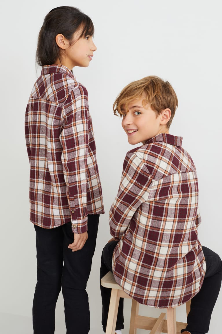 C&A Flannel Genderneutral Organic Puuvilla Check Poikien Paidat Beige Viininpunainen | 20PGBJWFZ