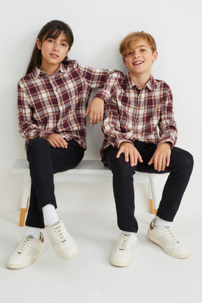 C&A Flannel Genderneutral Organic Puuvilla Check Poikien Paidat Beige Viininpunainen | 20PGBJWFZ