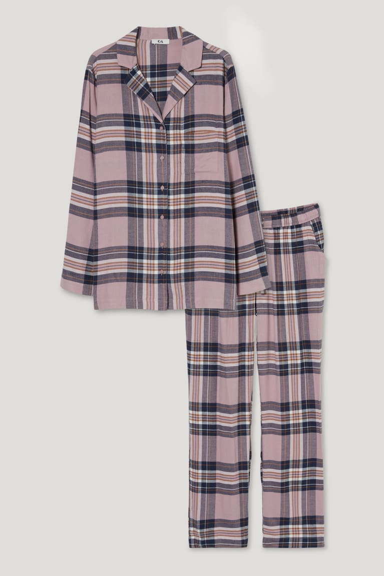 C&A Flannel Pyjamas Check Naisten Yöasut Tummanpinkki | 64PCZHTKQ