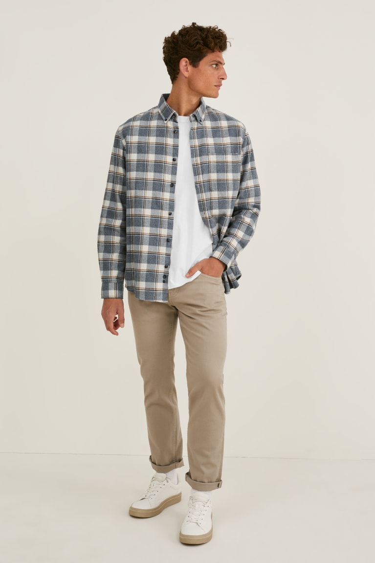 C&A Flannel Regular Fit Button-down Collar Check Miesten Paidat Valkoinen Harmaat | 02ZLJTSOE