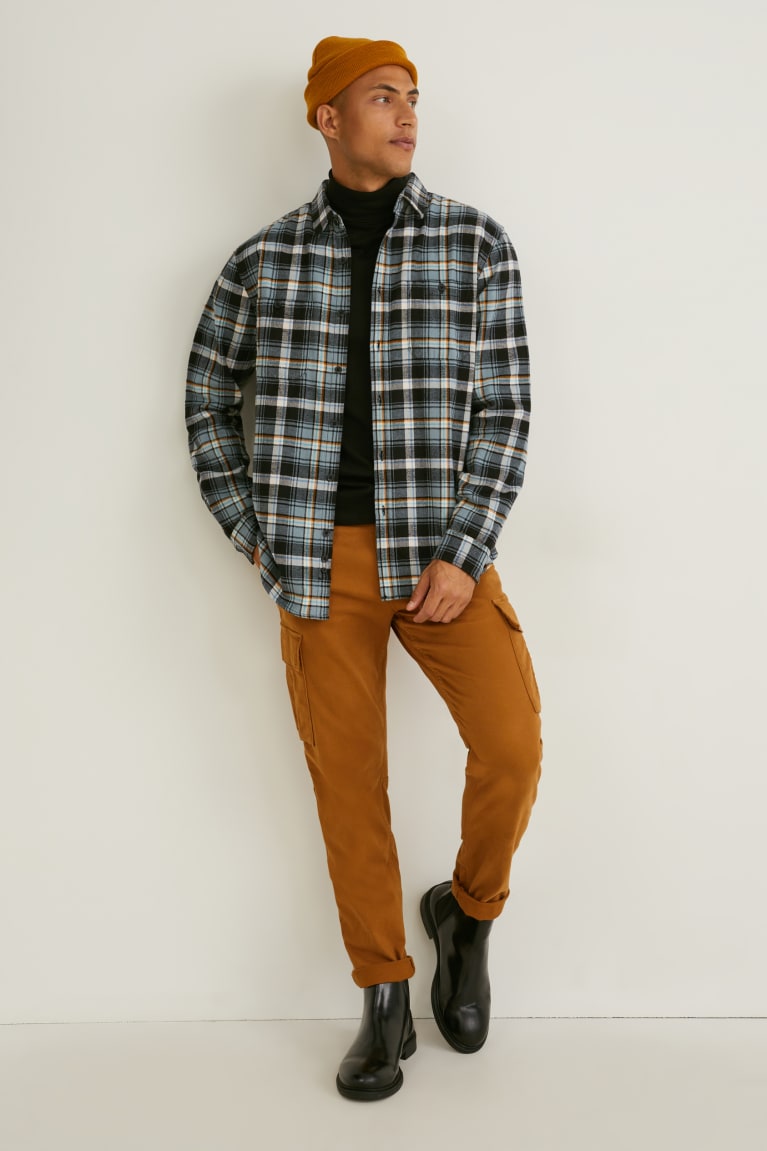 C&A Flannel Regular Fit Kent Collar Check Miesten Paidat Tummanvihreä Harmaat | 03ZLXYHIU